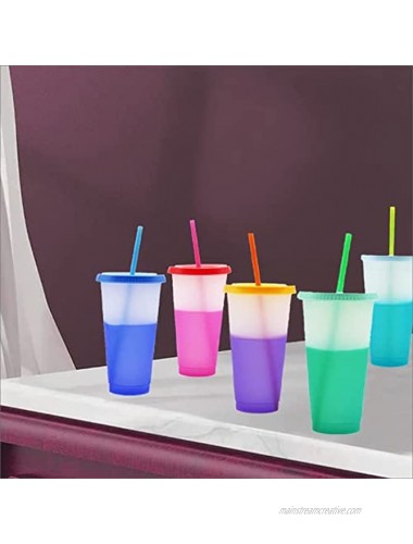Color Changing Cups Tumblers with Lids and Straws 5 Reusable Tumblers Plastic Cold Cups for Adults Kids 24 Oz Tumbler