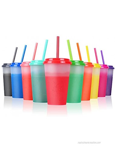Color Changing Cups with Straws & Lids: 12oz Kids Cold Water Drinking Cups 10 Pcs Reusable Plastic Tumbler Bulk