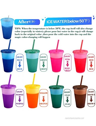 Color Changing Tumbler Cups with Lids Straws 8 Pack Reusable Bulk Tumblers with Straws for Cold Drink 16oz Plastic Cup Travel Tumbler Set for Adults & Kids