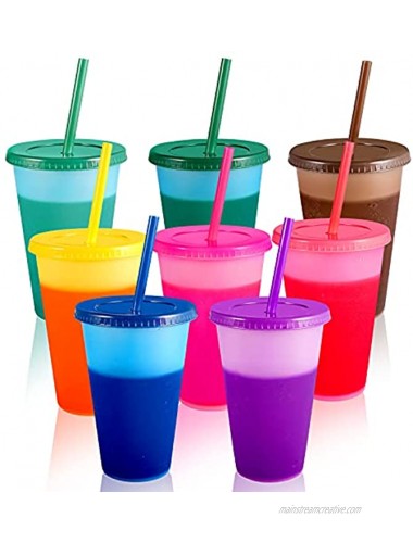 Color Changing Tumbler Cups with Lids Straws 8 Pack Reusable Bulk Tumblers with Straws for Cold Drink 16oz Plastic Cup Travel Tumbler Set for Adults & Kids
