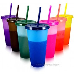 Color Changing Tumblers Cups with Lids & Straws 7 Reusable Bulk Tumblers Plastic Cold Tumbler Cup Set for Adults Kids | 24oz Tumbler with Straw