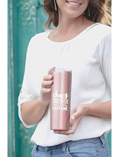 Cute Fun Unique Tumblers for Women Double Walled Vacuum Sealed Stainless Steel 20 oz Tumbler Great Gift for Women Bosses Coworkers Mom Wife Chaos Coordinator Caffeine Rose Gold