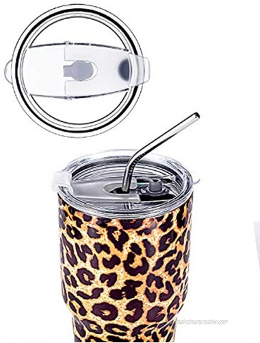 DYNAMIC SE 30oz Leopard Tumbler Double Wall Stainless Steel Vacuum Insulated Travel Mug with Splash-Proof Lid Metal Straw and Brush