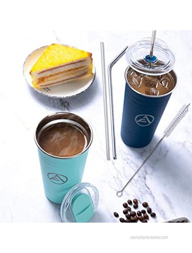 EAF Stainless Steel Coffee Tumbler with Straw Insulated Tumblers Coffee Travel Mug 16 oz Double Wall Thermal Cup for Hot Cold Drinks Teal