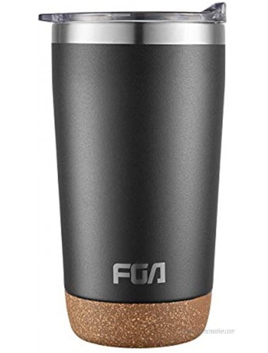 FGA Insulated Tumbler 16oz with Slide Clear Lid – Double Walled Vacuum Wide Mouth Stainless Steel Thermal Coffee Travel Mug Cup for Man & Women Home & Office Ice Drinks & Hot Beverages Black