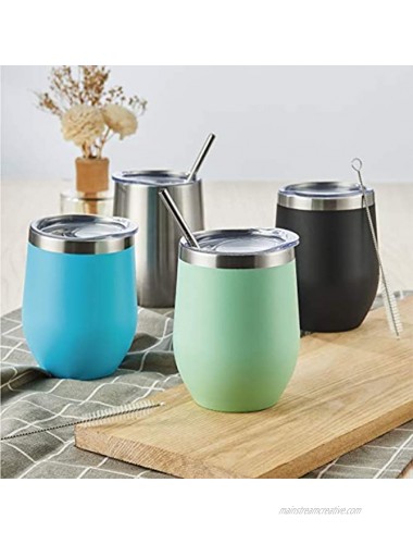 HITSLAM Wine Tumbler 12oz Stainless Steel Tumbler Vacuum Insulated Wine Glass Double Wall Coffee Mug for Champaign Beer Office use includes Straw Lid Straw Cleaning Brush Mint