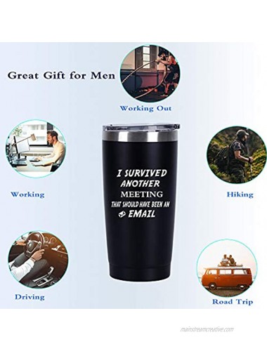 I Survived Another Meeting That Should Have Been An Email Travel Tumbler 20 Oz Insulated Stainless Steel Tumbler with Lid Christmas Birthday Gift for Boss College Friend Black