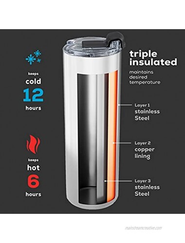 Insulated Skinny Stainless-Steel Tumbler 18oz Coffee Tumbler with Flip-Top Lid Travel Coffee Mug 100% Leakproof Lids Slim Vacuum-Insulated Tumblers Keep Hot and Cold Great for Home Office.