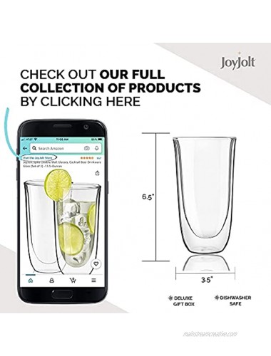 JoyJolt Spike Double Wall Glasses Cocktail Beer Drinkware Glass Set of 2 -13.5-Ounces
