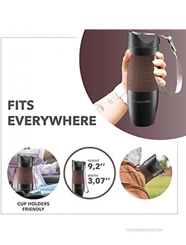 Kamille Coffee Tumbler Stainless Steel Coffee Travel Mug Double Wall Thermal Vacuum Insulated Coffee Cup with Lid for Cold Ice Drinks and Hot Beverage-16oz