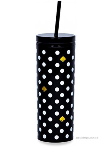 Kate Spade New York Insulated Tumbler with Reusable Straw Black 20 Ounce Acrylic Travel Cup with Lid Polka Dots