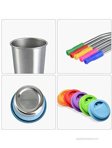 Kids Stainless Steel Cups 16 oz With Silicone Lids & Straw 5 Pack Drinking Tumblers for Adults Children and Toddlers
