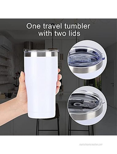 Lifecapido 20oz Tumbler Stainless Steel Travel Tumbler Double Wall Vacuum Insulated Tumbler with Lid and Straw Durable Powder Coated Travel Mug Thermal Tumbler for Cold and Hot Drinks White