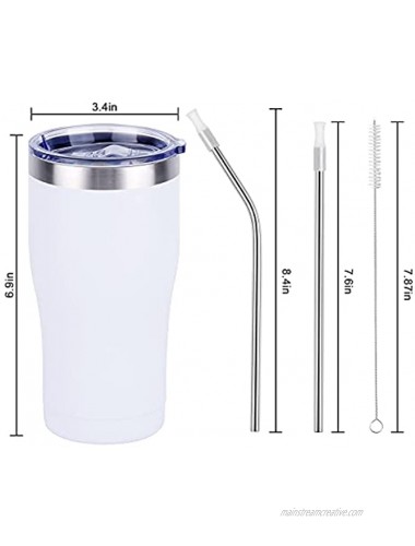 Lifecapido 20oz Tumbler Stainless Steel Travel Tumbler Double Wall Vacuum Insulated Tumbler with Lid and Straw Durable Powder Coated Travel Mug Thermal Tumbler for Cold and Hot Drinks White