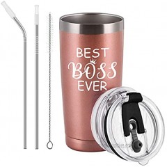 Lifecapido Funny Bosses Day Gifts For Women Best Boss Ever Travel Tumbler Gifts For Office Workers Women Boss Lady Girl Boss Friend Female Mom 20 oz Stainless Steel Tumbler with Lids Rose Gold