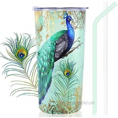 NymphFable 20oz Peacock Mug Tumbler with Straw and Lid Stainless Steel Insulated Travel Mug Double Wall