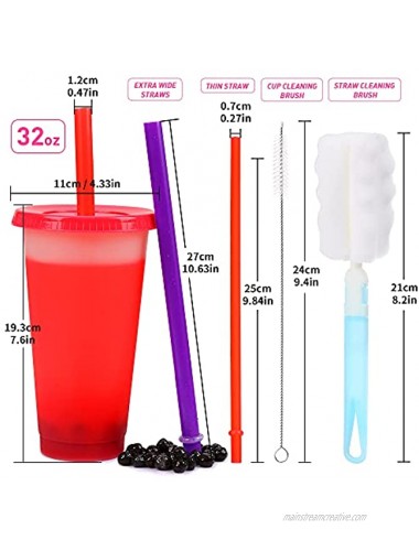 Plastic Tumblers Bulk with Lids | Straws for Adults Kids: 32 oz Reusable Boba Drinking Cups Reusable Ice Cold Color Changing Cups