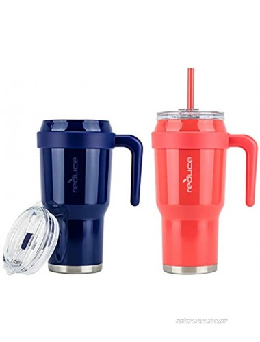 Reduce 40 oz Mug Tumbler Stainless Steel with Handle – Keeps Drinks Cold up to 34 Hours – Sweat Proof Dishwasher Safe BPA Free – Red and Blue Opaque Gloss