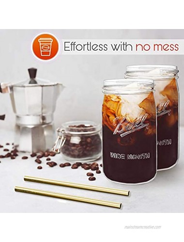 Reusable Wide Mouth Smoothie Cups Boba Tea Cups Bubble Tea Cups with Lids and Gold Straws Ball Mason Jars Glass Cups 2-pack 32 oz mason jars Brand Capsule Classic