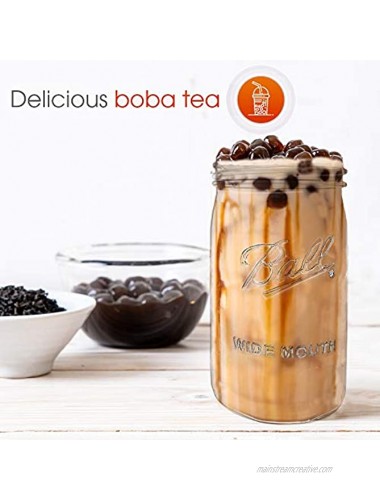 Reusable Wide Mouth Smoothie Cups Boba Tea Cups Bubble Tea Cups with Lids and Gold Straws Ball Mason Jars Glass Cups 2-pack 32 oz mason jars Brand Capsule Classic
