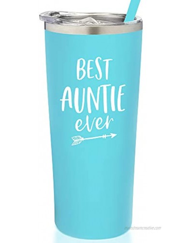 SassyCups Best Auntie Ever Tumbler | Vacuum Insulated Stainless Steel Tumbler with Straw For Auntie | Pregnancy Announcement | New Aunt | Aunt Again | Aunt Birthday | Aunt To Be 22 Ounce Aqua Blue