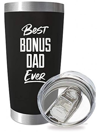 SassyCups Best Bonus Dad Ever | 20 Ounce Engraved Black Stainless Steel Insulated Travel Mug | New Stepdad Birthday | Dog Step Dad | Future Step-Dad | Like a Dad | Happy Birthday Stepdad Tumbler