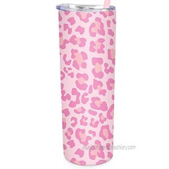 SassyCups Leopard Tumbler Cup | Vacuum Insulated Stainless Steel Leopard Print Skinny Tumbler with Straw | Cute Travel Mug For Women with Leopard Pattern | Pink Insulated Water Bottle 20 oz Pink