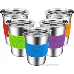 ShineMe Kids Stainless Steel Cups Kids Metal Drinking Glasses with Lids and Sleeves 12oz Reusable Water Tumbler for Children and Adults Apply to Indoor and Outdoor 5 Pack 12 oz