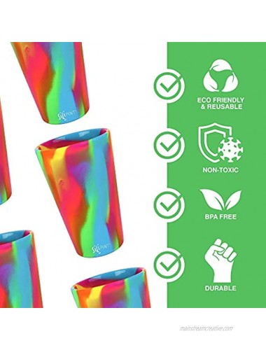 Silipint Silicone Pint Glass. Unbreakable Reusable Durable and Guaranteed for Life. Shatterproof 16 Ounce Silicone Cups for Parties Sports and Outdoors 4-Pack Tie-Dye Variety