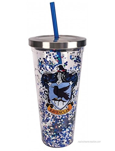 Spoontiques Harry Potter Tumbler Ravenclaw Glitter Cup with Straw 20 oz Acrylic Blue