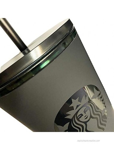 Starbucks Matte Black Acrylic Cold Cup with Emerald Logo & Rim 16oz Grande with Straw