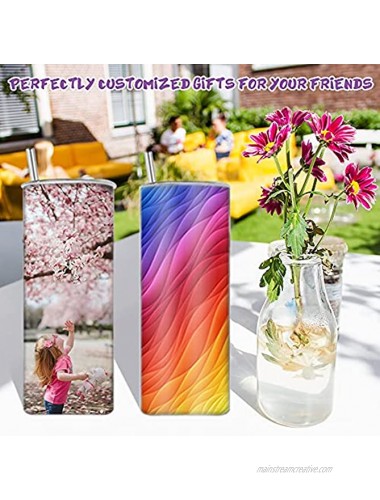 Sublimation Tumblers Bulk 20 Ounce Skinny Stainless Steel Tumblers Sublimation Blanks Kit with Lid Straw Sublimation Shrink Wrap Individually Gift Boxed for Heat Transfer 4 Pack