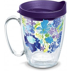Tervis Made in USA Double Walled Fiesta Insulated Tumbler Cup Keeps Drinks Cold & Hot 16oz Mug Purple Lid Purple Floral