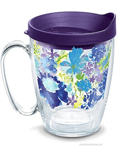 Tervis Made in USA Double Walled Fiesta Insulated Tumbler Cup Keeps Drinks Cold & Hot 16oz Mug Purple Lid Purple Floral