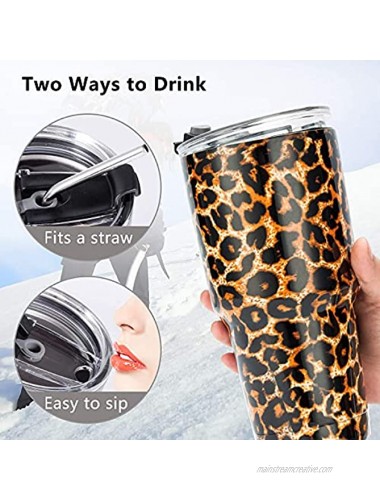 Toopify 30oz Stainless Steel Insulated Leopard Tumbler Travel Mug with Straw Slider Lid Cleaning Brush Double Wall Vacuum