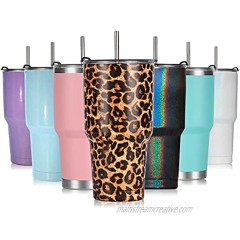 Toopify 30oz Stainless Steel Insulated Leopard Tumbler Travel Mug with Straw Slider Lid Cleaning Brush Double Wall Vacuum