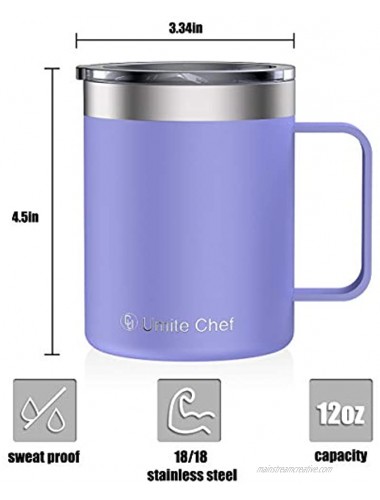 Umite Chef Stainless Steel Insulated Coffee Mug Tumbler with Handle 12 oz Double Wall Vacuum Tumbler Cup with Lid Insulated Camping Tea Flask for Hot & Cold DrinksLavender）