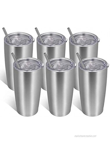 VEGOND 20oz Tumbler with Lid and Straw Stainless Steel Tumbler Cup Bulk Vacuum Insulated Double Wall Travel Coffee Mug Powder Coated Coffee CupStainless 6 Pack）