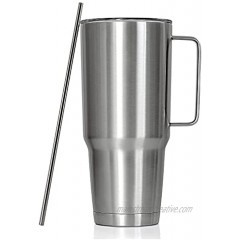 XPAC by Maxam Double Vacuum Wall Stainless Steel Tumbler with Lid 44 Ounce Stainless Steel With Handle and Metal Straw Fits in a 3.5" Wide Car Beverage Holder