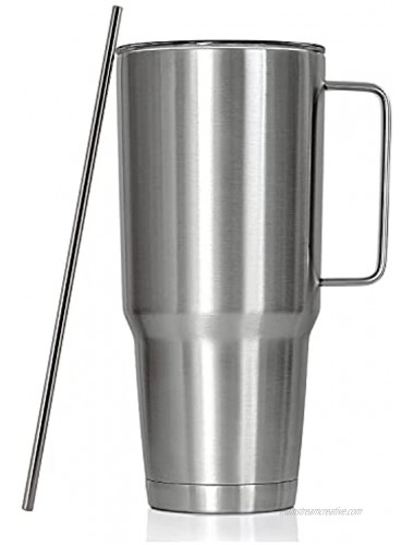 XPAC by Maxam Double Vacuum Wall Stainless Steel Tumbler with Lid 44 Ounce Stainless Steel With Handle and Metal Straw Fits in a 3.5 Wide Car Beverage Holder