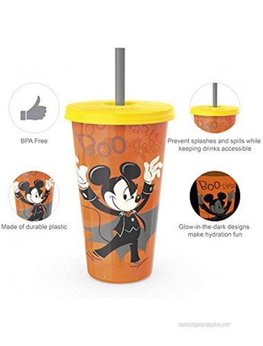 Zak Designs Disney Halloween Glow in the Dark Party Tumbler Set with Lid and Straw for Cold Drinks Funny Cups Made of Durable and Reusable Plastic 25 oz Set of 4 Mickey Mouse and Minnie Mouse