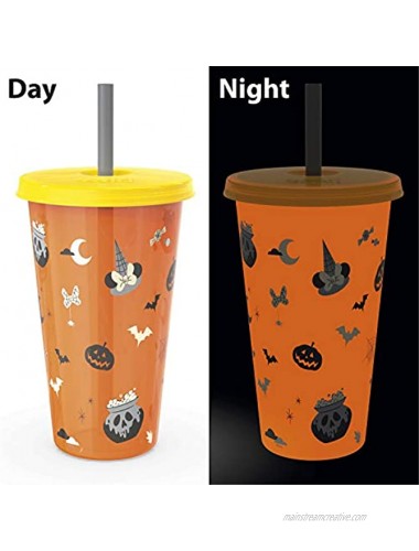 Zak Designs Disney Halloween Glow in the Dark Party Tumbler Set with Lid and Straw for Cold Drinks Funny Cups Made of Durable and Reusable Plastic 25 oz Set of 4 Mickey Mouse and Minnie Mouse