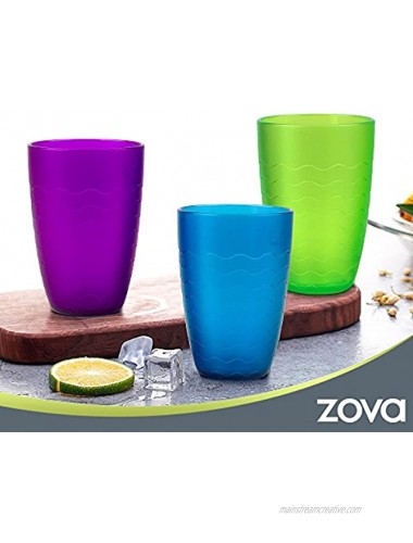 zova Durable Plastic Cups Beverage Tumblers 11.3 oz 330 ml Set of 6 in 3 Assorted Colors
