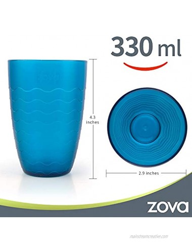 zova Durable Plastic Cups Beverage Tumblers 11.3 oz 330 ml Set of 6 in 3 Assorted Colors