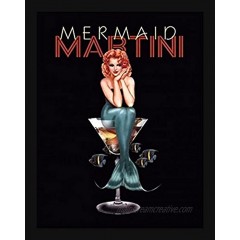 Buyartforless Work Framed Mermaid Martini by Ralph Burch 14x11 Print Poster Drinking Vintage Advertising Sexy Bar Art Woman Multicolor
