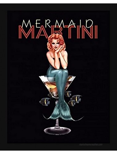 Buyartforless Work Framed Mermaid Martini by Ralph Burch 14x11 Print Poster Drinking Vintage Advertising Sexy Bar Art Woman Multicolor