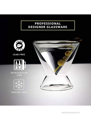 Dragon Glassware Martini Glasses Lead-Free Stemless Insulating Double Walled Clear Cocktail Glasses Comes in Luxury Gift Packaging 7-Ounce Set of 2