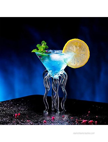 HOMEACC Octopus Cocktail Glass Set of 2,Transparent Martini Glass Creative Jellyfish Glass Cup Juice Glass Great for Whiskey Margarita For Kitchen Bar Party Wedding