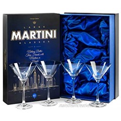Large 10 oz Crystal Martini Glasses with Etched Logos | Set of 4 | Fancy Tall Long Stemmed Cosmopolitan Manhattan Lemon Drop Cocktail Drinking Glassware | Four Piece Gift Stemware