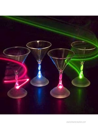 Lily’s Home LED Light Up Flashing Plastic Martini Cocktail Glasses Color Changing with 7 Different Colors and Rainbow Mode Essential For Parties 6 oz. Each Set of 4